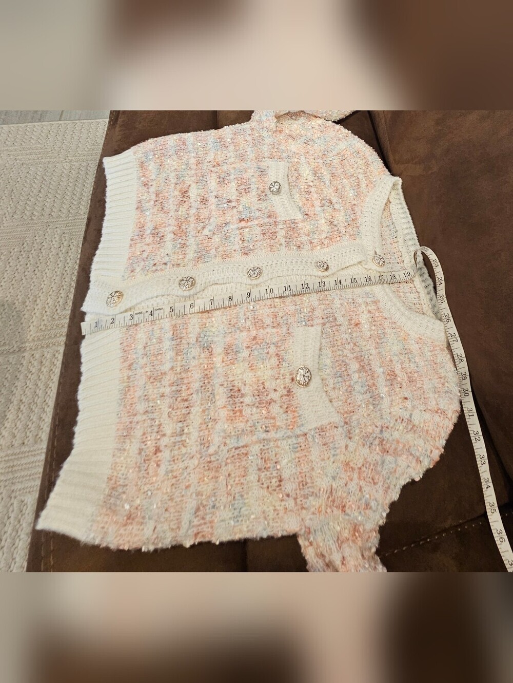Handmade Women's Cream & Blush Textured Button-Front Cardigan - Picture 11 of 13